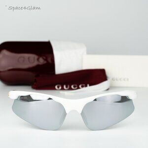 Gucci Men Sunglasses White Silver Mirror Mask GG1774S 002 BRAND NEW